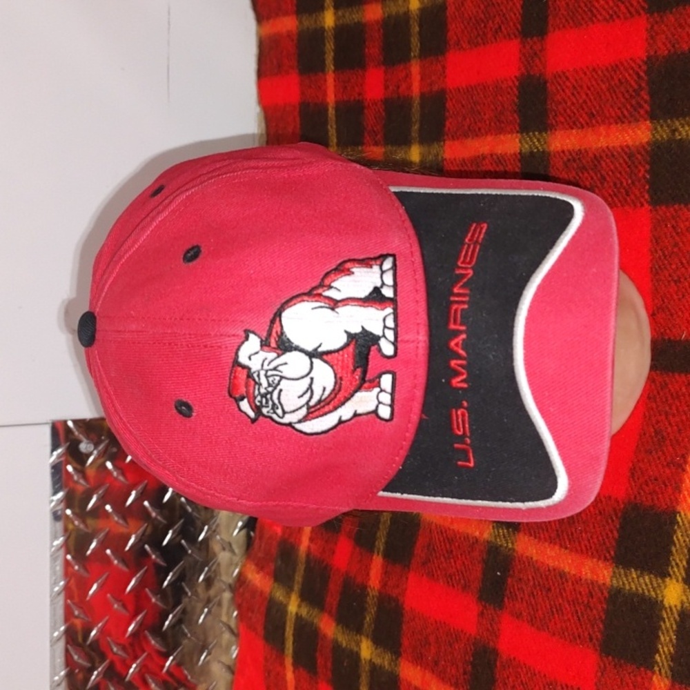 Vintage US Marines Red Black Embroidered Logo Adjustable Hat Cap